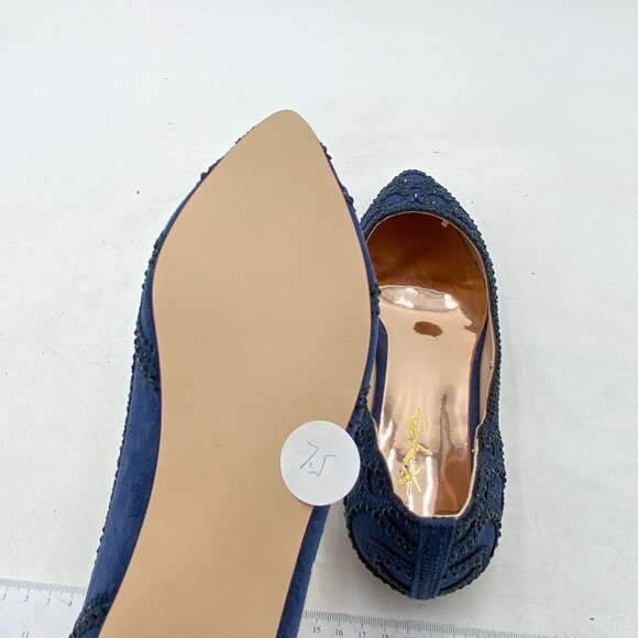 XYD Navy Pointed Toe Rhinestone Slip On Low Heel Crystal Embellished Shoes - Picture 6 of 8